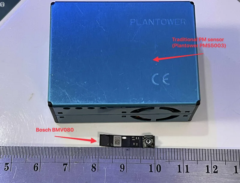 Size comparison of the PMS5003 and BMV080