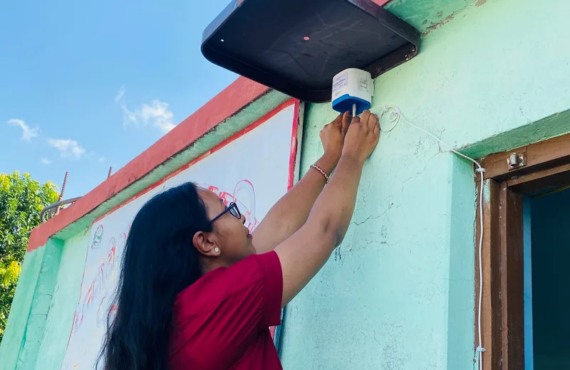 A sensor being installed in Dhangadhi Sub-Metropolitan City