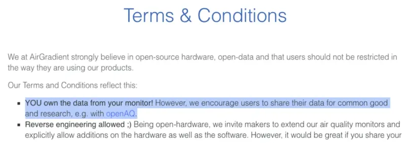 From AirGradient's Terms & Conditions