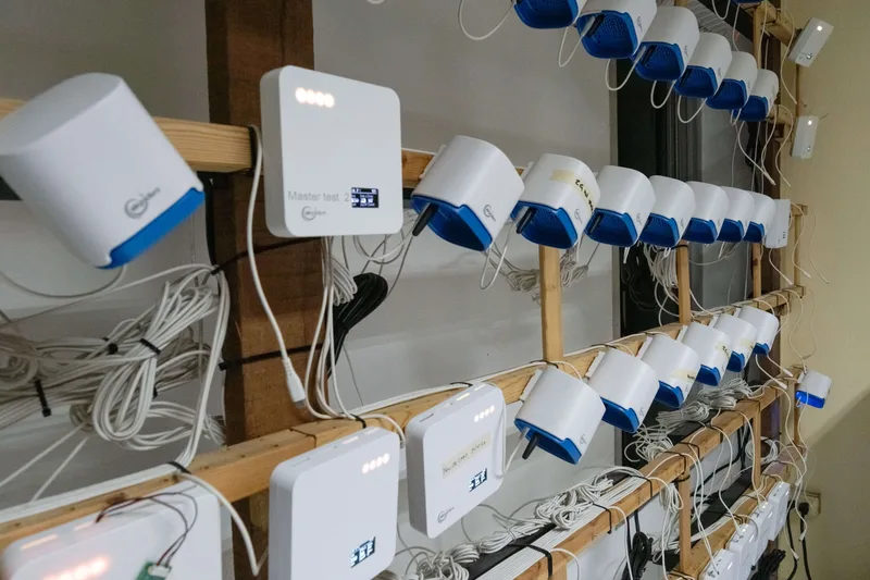 AirGradient monitors on the test wall