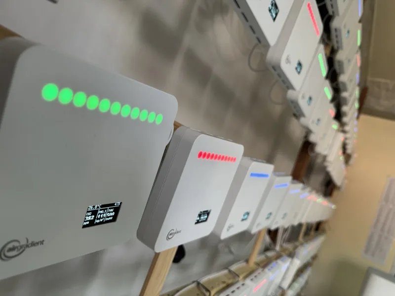 Figure 5: Freshly manufactured AirGradient ONE monitors co-located at our testing chamber.