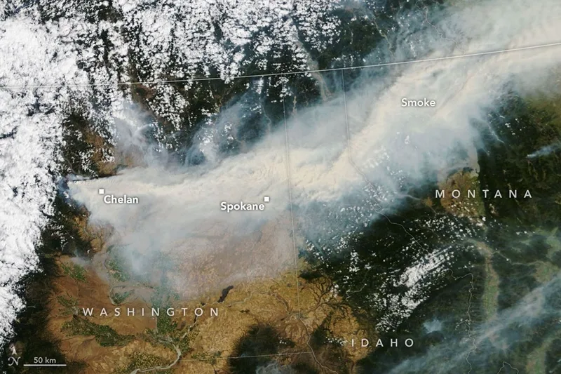A recent (August 2nd) smoke plue across easter Washington. Image from NASA.A recent (August 2nd) smoke plue across easter Washington. Image from NASA.