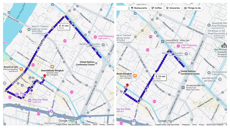 The two routes participants could choose from
