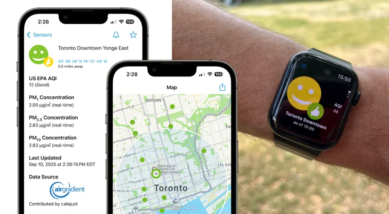 Public AirGradient monitor data is accessible on Apple iPhone and Apple Watch