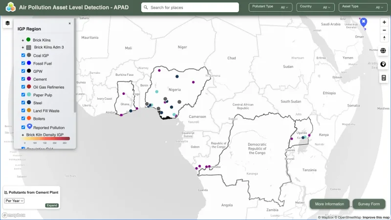 Pollution sources mapped in parts of Africa – specifically in Ghana, Nigeria, the Democratic Republic of the Congo, and Uganda
